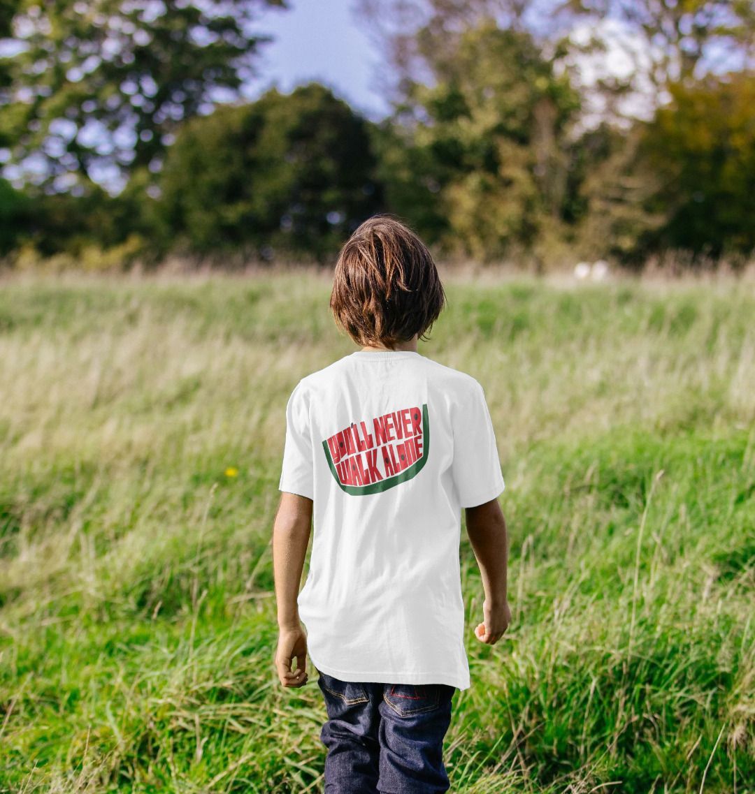 Kids' "Gaza you'll never walk alone" t-shirt – white